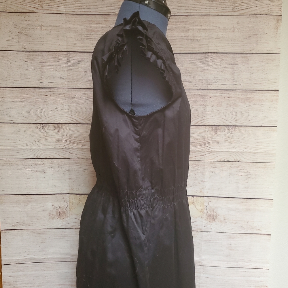 Little Black Dress Skater Mini Dress Plain Ruffle Elastic Waist - Picture 3 of 6
